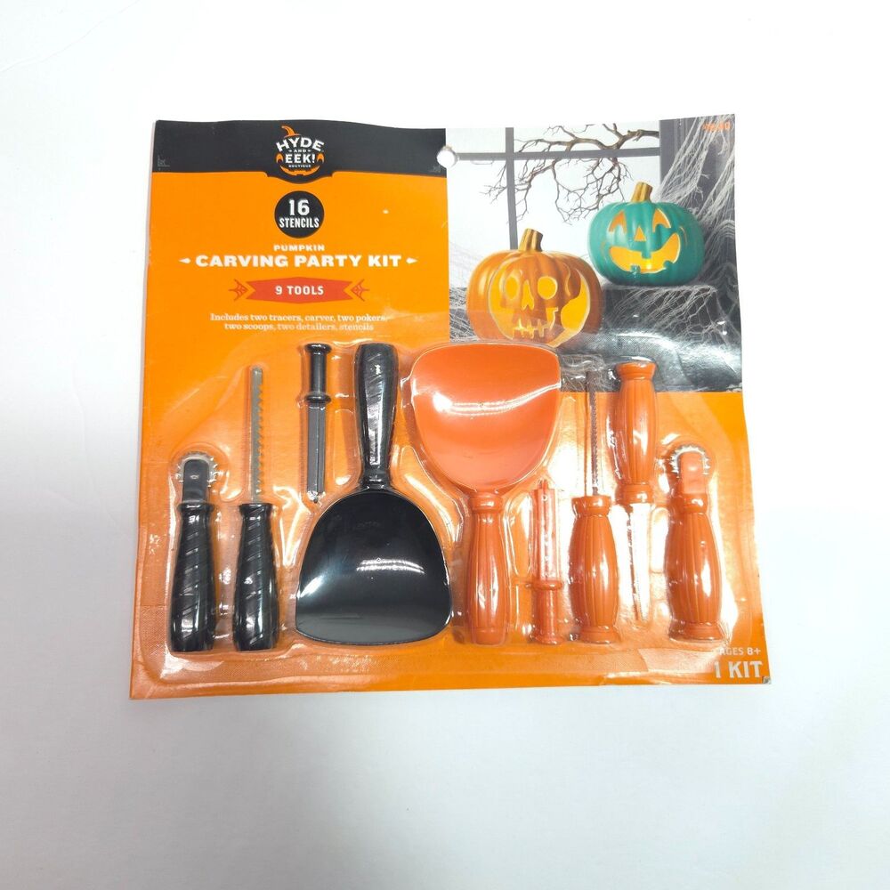 Hyde & Eek Boutique Pumpkin Carving Party Kit 9 Tools 16 Stencils Halloween